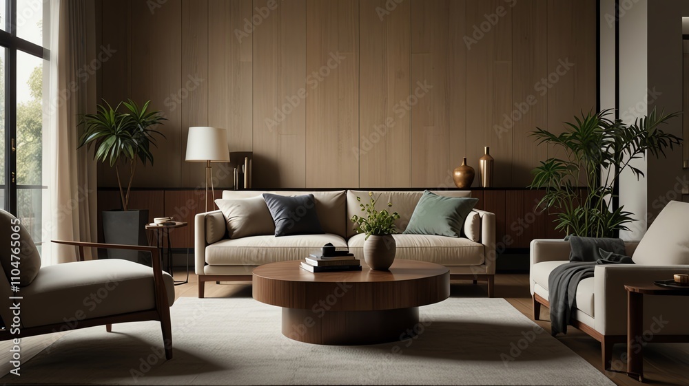 Fototapeta premium Here are a few options for your stock photo description, all under 200 characters:**Option 1 (Focus on style):**> Modern living room interior