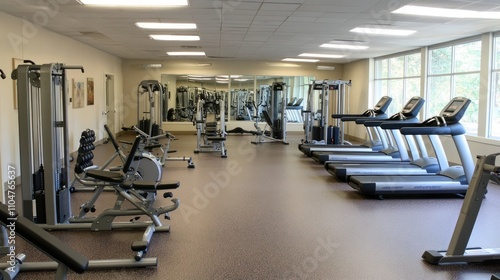 Modern Gym Interior with Cardio and Strength Training Equipment