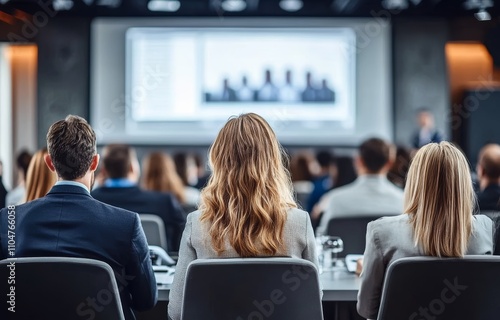 Corporate Meeting in Modern Conference Room with Diverse Professionals Focused on Presentation