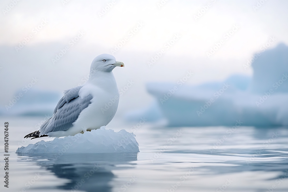 A dramatic Arctic landscape with towering icebergs reflected in calm, icy waters under a pale winter sky A dramatic Arctic landscape with towering icebergs reflected in calm, icy waters under a pale winter sky