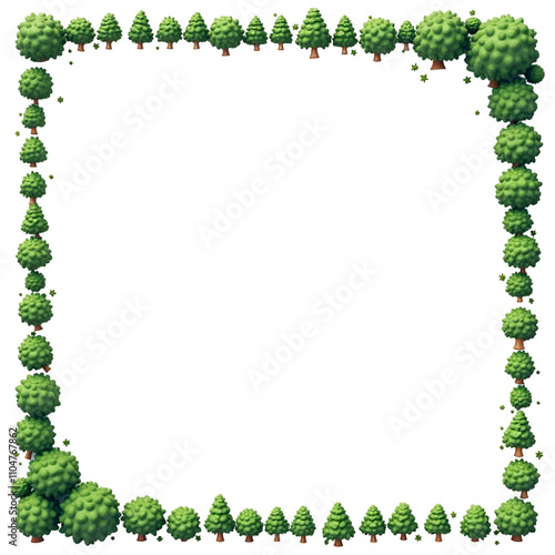 Green tree border, green leaves border frame transparent background