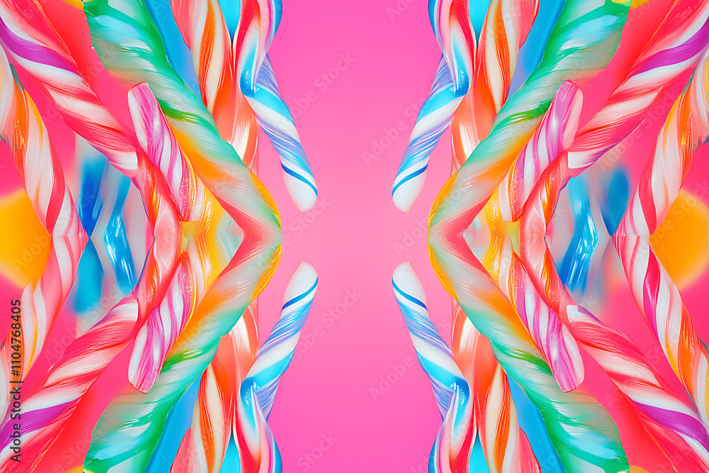 Close-up of colorful candy canes arranged in a festive pattern, ideal for holiday backgrounds and designs Close-up of colorful candy canes arranged in a festive pattern, ideal for holiday backgrounds and designs