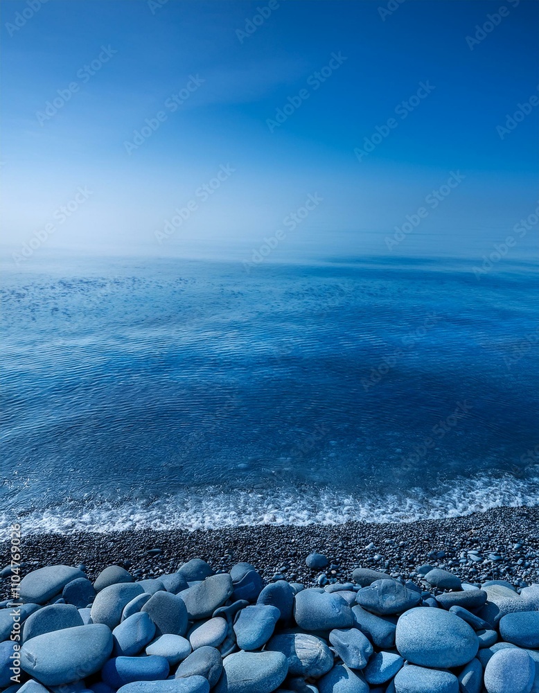 Serene coastal scene with dark blue water lapping gently against a pebble shore. Serene coastal scene with dark blue water lapping gently against a pebble shore.