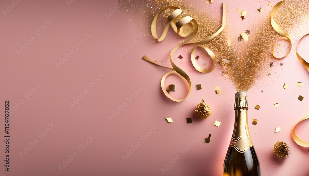 Naklejka premium Celebrate in style with this sparkling champagne bottle and gold confetti!