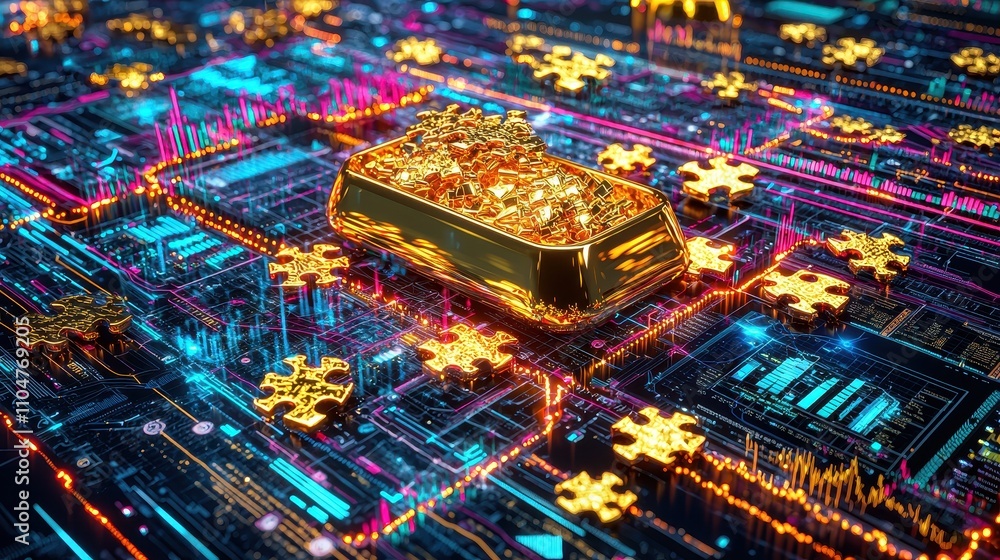 Obraz premium Golden Conceptual Design with Digital Elements