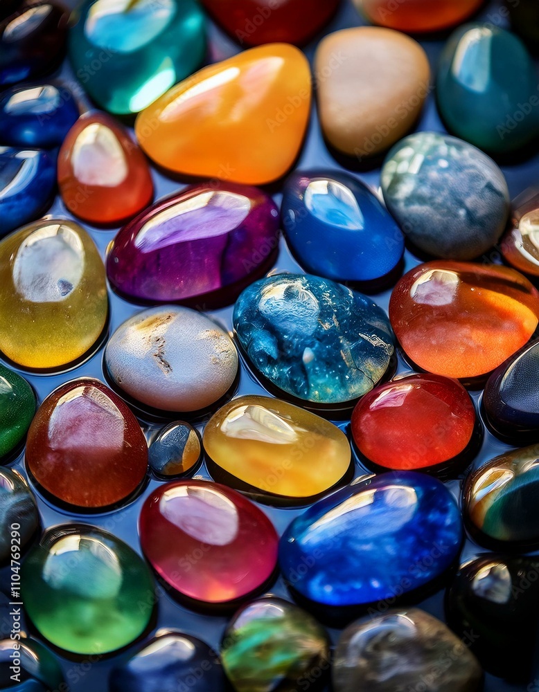 Vibrant collection of polished gemstones in a variety of colors and textures. Vibrant collection of polished gemstones in a variety of colors and textures.