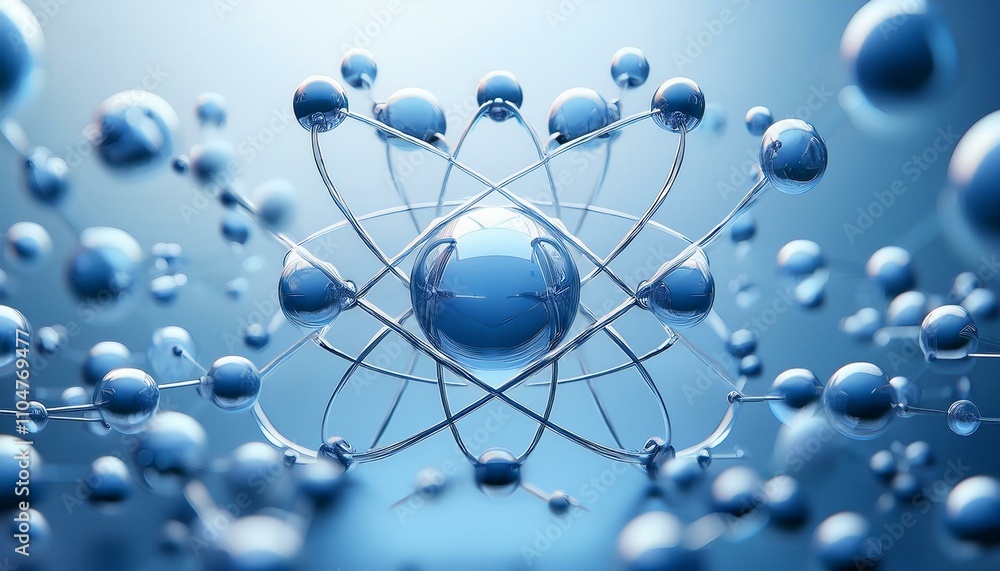 Abstract atom model in shades of blue.  Science concept.