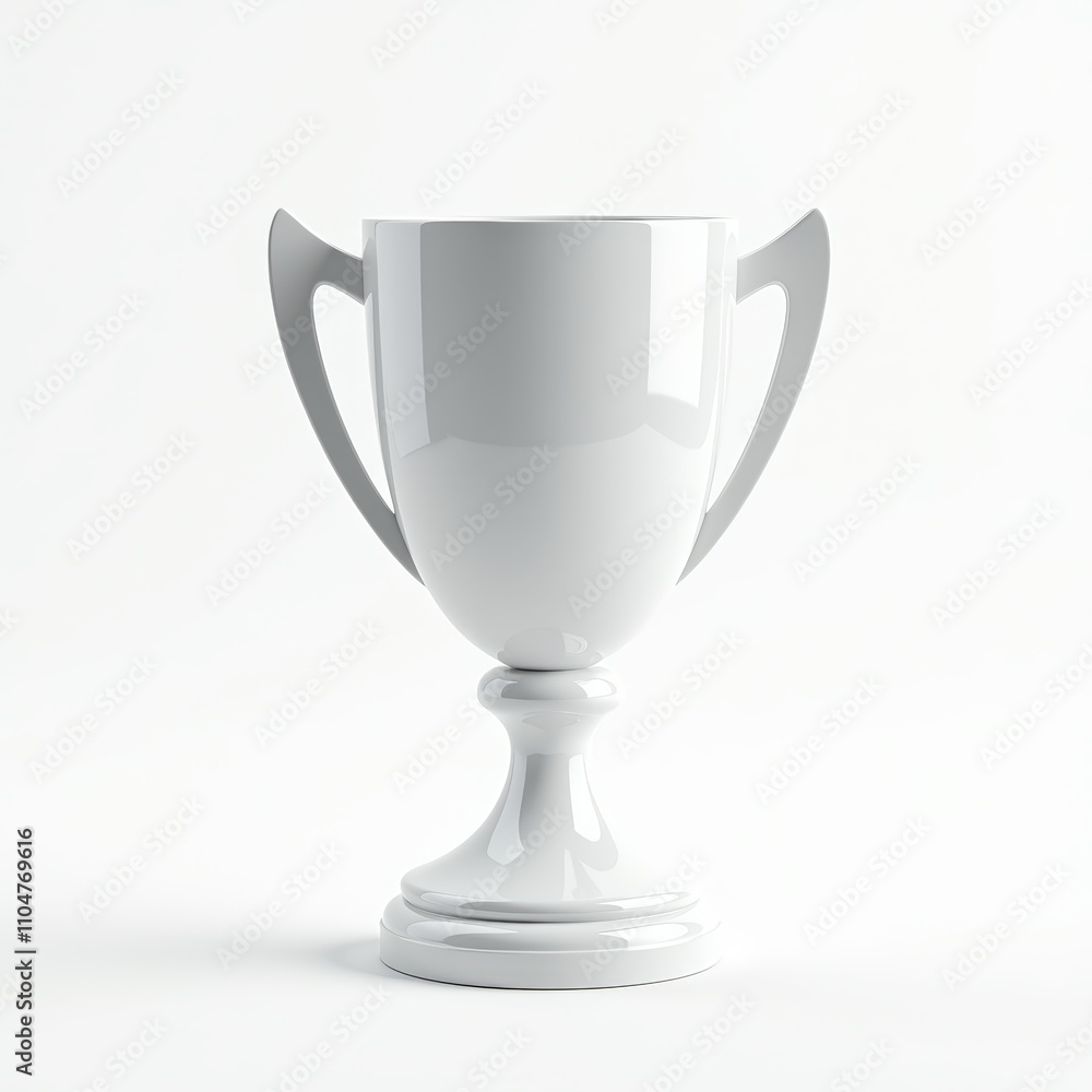 A sleek white trophy with elegant curves and symmetrical handles standing on a neutral background. A sleek white trophy with elegant curves and symmetrical handles standing on a neutral background.