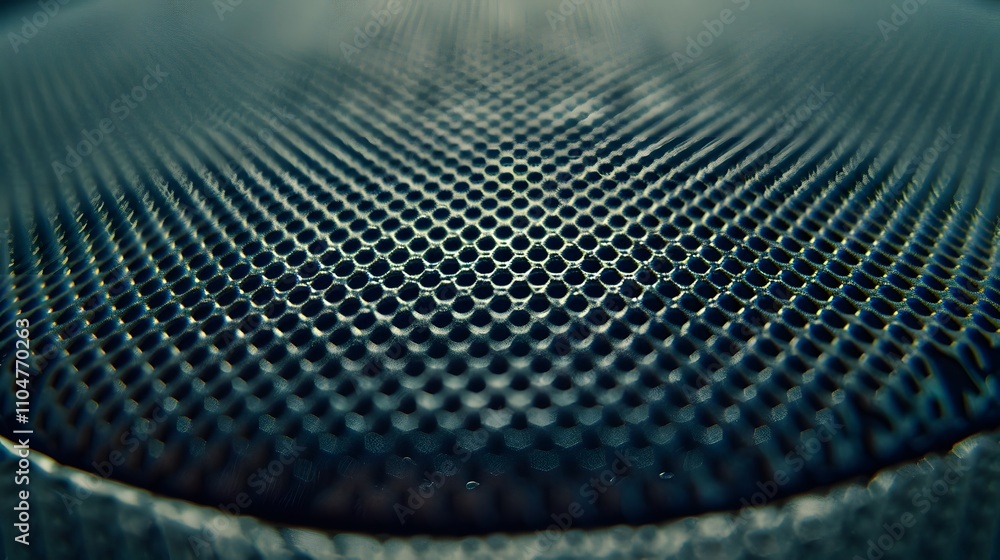 Close-up of a dark, textured speaker grille. Close-up of a dark, textured speaker grille.