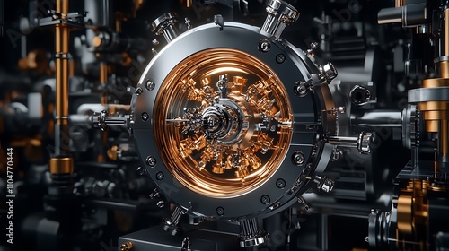 Intricate Steampunk Gear Mechanism: A 3D Rendered Close-Up AI Generated