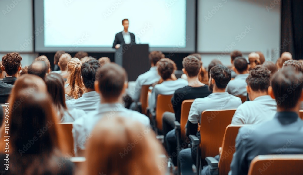 Business Conference Presentation by Speaker in Front of Diverse Audience Business Conference Presentation by Speaker in Front of Diverse Audience