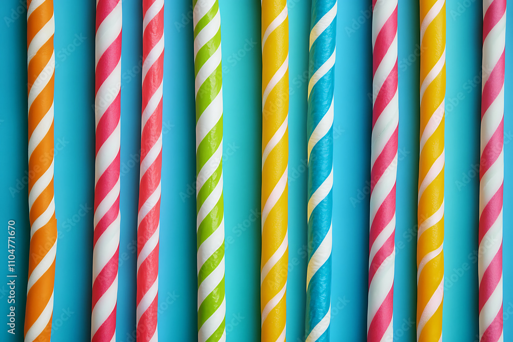 Close-up of colorful candy canes arranged in a festive pattern, ideal for holiday backgrounds and designs Close-up of colorful candy canes arranged in a festive pattern, ideal for holiday backgrounds and designs