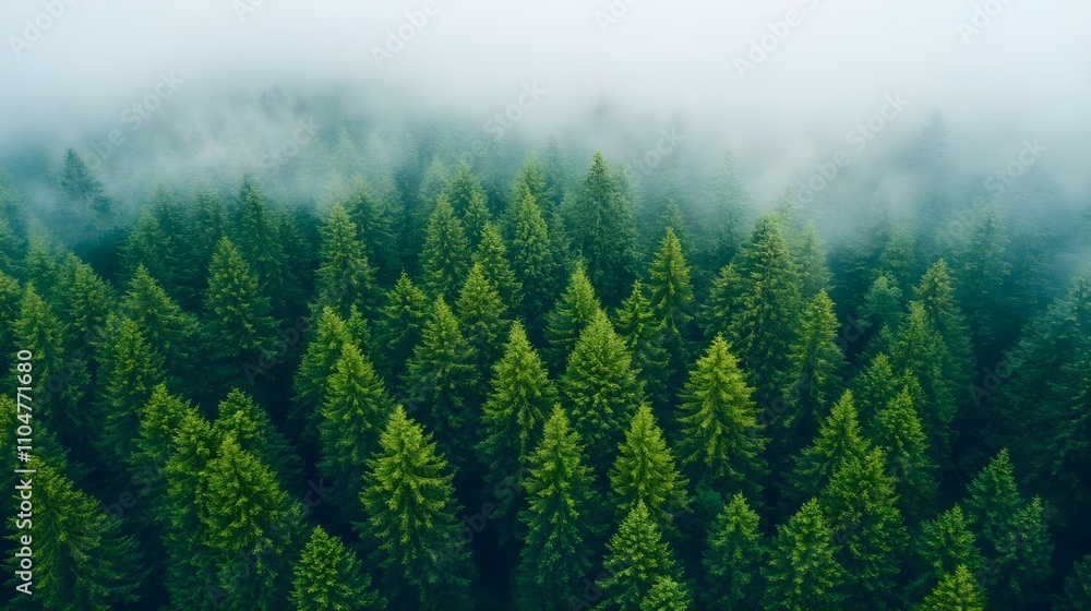 Misty Evergreen Forest Aerial View Misty Evergreen Forest Aerial View