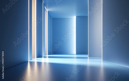 Minimalist Futuristic Blue Room with Smooth Curved Walls and Soft Lighting for Presentation