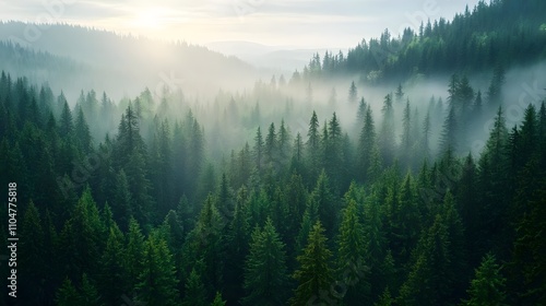 Misty Mountain Forest Sunrise