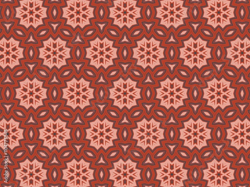 Seamless red and pink geometric floral pattern, intricate and elegant, ideal for textile design.