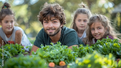 An outdoor garden in a school, used to teach students gardening, showcase lush greenery, provide an educational environment, and facilitate hands-on learning in nature