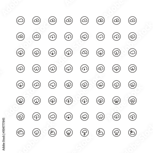 クラウドネットワークのシンプルなアイコンセット