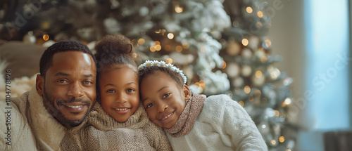 Family celebrates holiday season together with joy and warmth in a beautifully decorated cozy living room