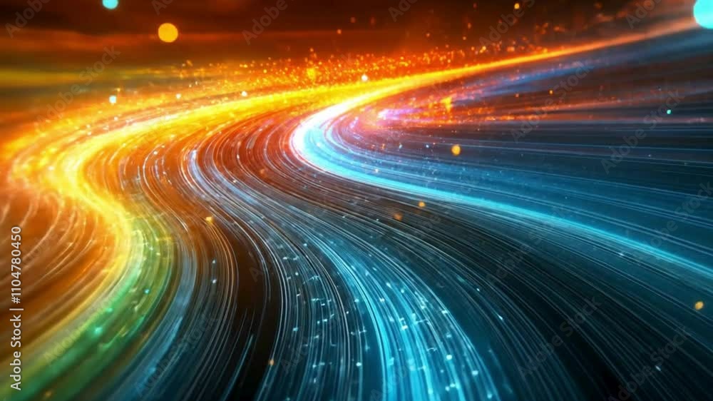 Futuristic flowing light patterns with sparkling digital particles in vibrant colors. Futuristic flowing light patterns with sparkling digital particles in vibrant colors.