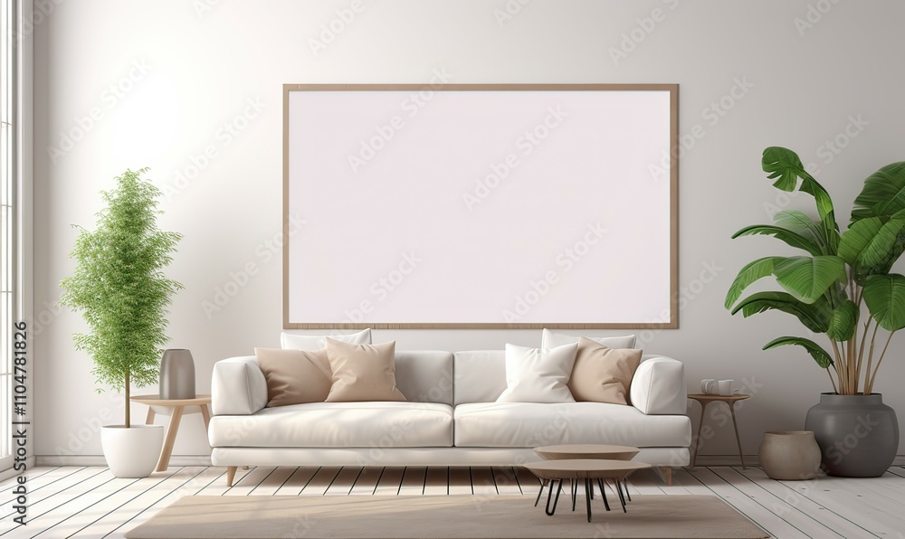 Modern living room with blank poster on wall Modern living room with blank poster on wall