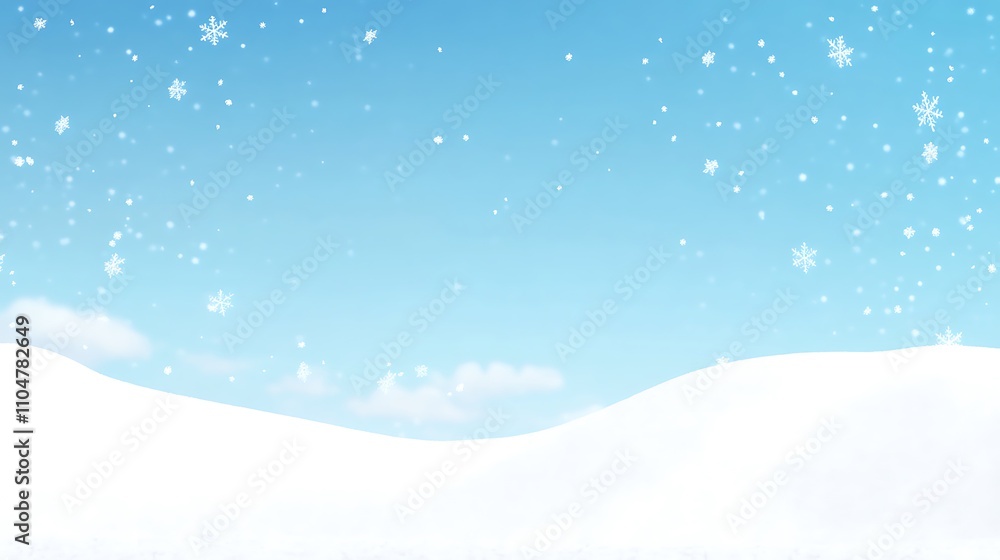 Beautiful Winter Wonderland Scene with Snowflakes Falling Against a Bright Blue Sky Beautiful Winter Wonderland Scene with Snowflakes Falling Against a Bright Blue Sky
