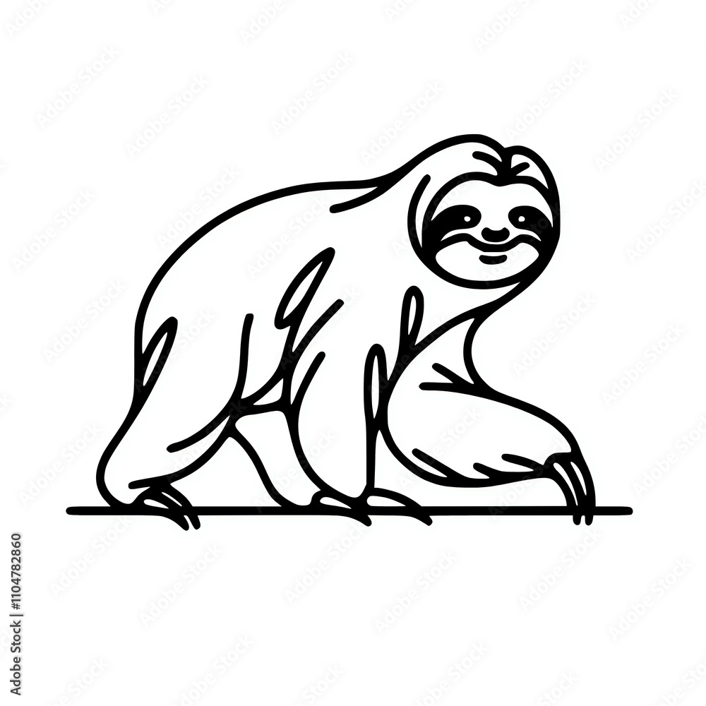 Fototapeta premium Line illustration of a sloth walking vector element