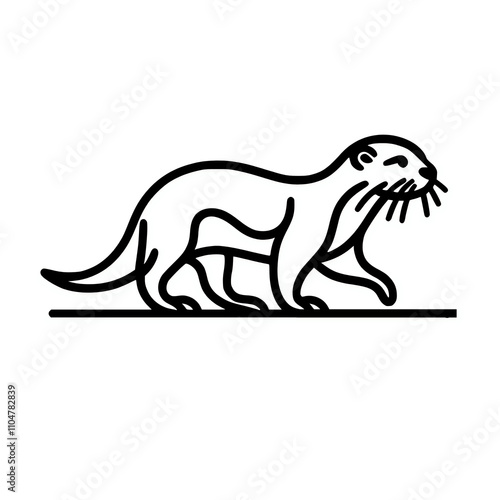 Walking otter minimalist line vector illustration photo