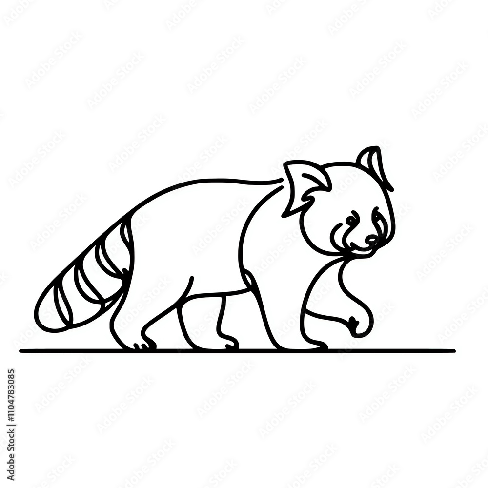 Fototapeta premium Line silhouette of a walking red panda animal vector illustration