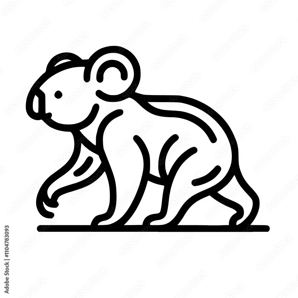 Koala walking outline illustration, australian animal minimalist line design element Koala walking outline illustration, australian animal minimalist line design element