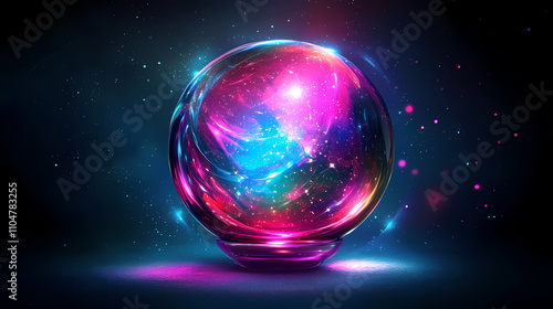 Colorful orb with swirling light effects on a dark background. Temporal. Illustration