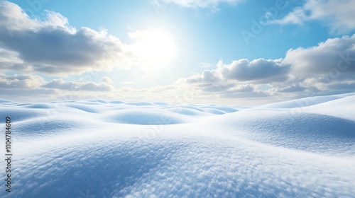 Sky over a snowy landscape with soft winter clouds and the pale winter sun low in the sky