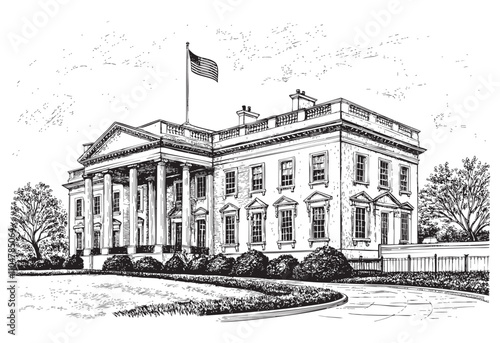 white house usa sketch hand dawn drawing vector illustration