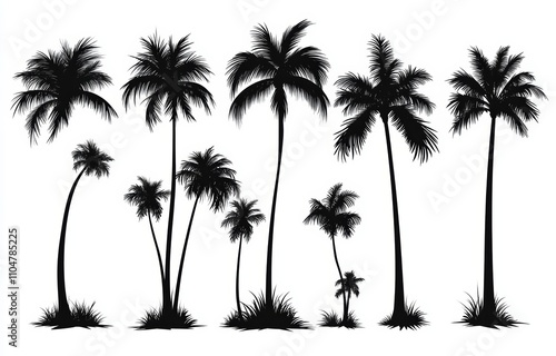 Stylized Black Palm Trees Vector Illustration Set photo