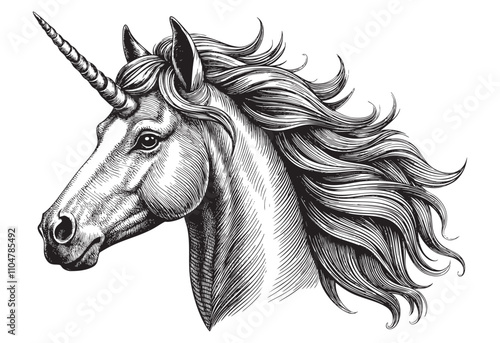 unicorn horse sketch hand dawn drawing vector illustration