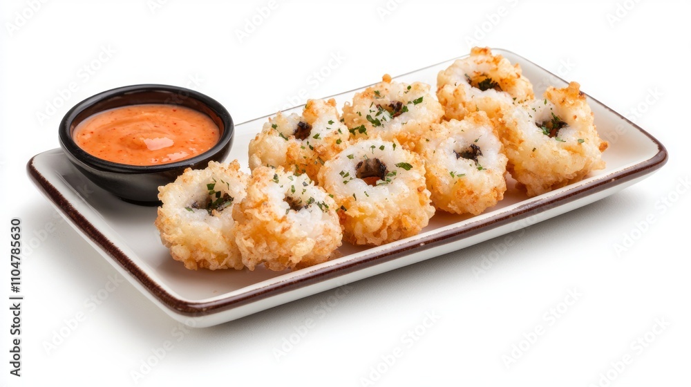 Crispy Fried Calamari Delight with Marinara Dipping Sauce – Savory Seafood Image for Culinary Enthusiasts Crispy Fried Calamari Delight with Marinara Dipping Sauce – Savory Seafood Image for Culinary Enthusiasts