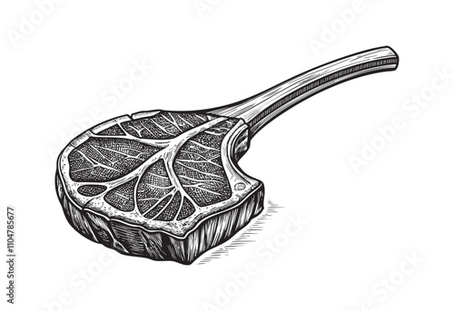 tomahawk steak beef sketch hand dawn drawing vector illustration