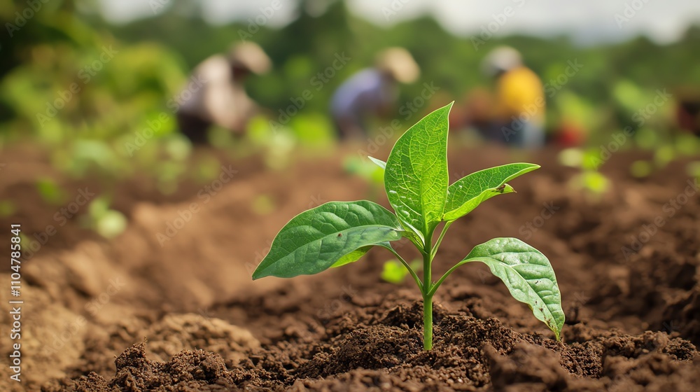 Green plant thriving in rich, fresh soil. Green plant thriving in rich, fresh soil.