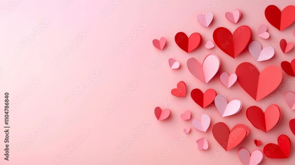 Red and Pink Paper Hearts on Soft Pink Background for Romantic Decoration Red and Pink Paper Hearts on Soft Pink Background for Romantic Decoration