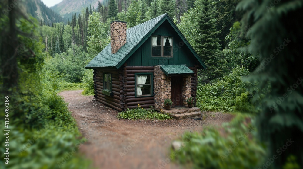 Secluded Rustic Log Cabin in Mountain Forest Landscape Secluded Rustic Log Cabin in Mountain Forest Landscape