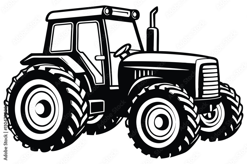 Obraz premium Silhouette of a tractor illustration vector with black old tractor on white background