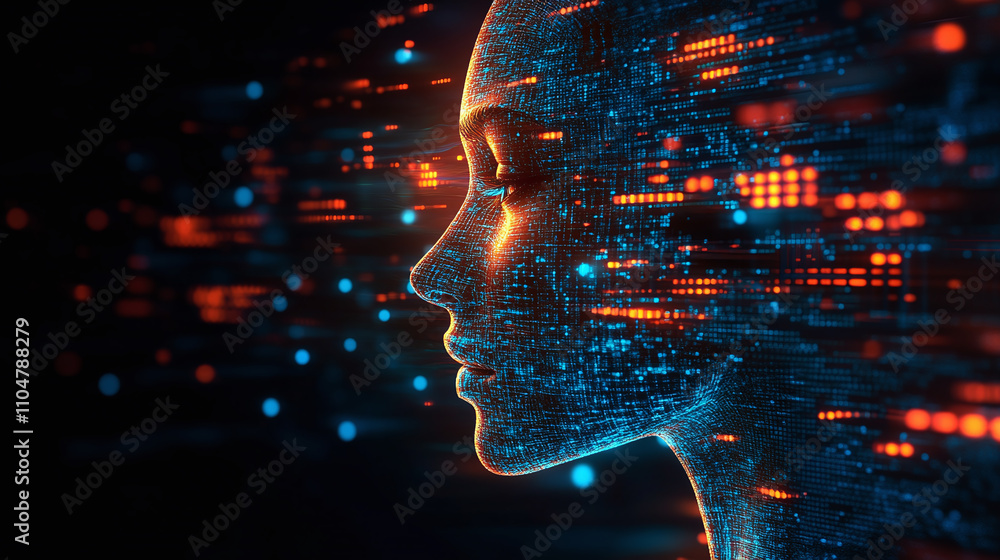 Innovative futuristic human face, advanced software ai mind neural, network binary learning digital, technological virtual cybernetic, intelligent sophisticated progressive. Innovative futuristic human face, advanced software ai mind neural, network binary learning digital, technological virtual cybernetic, intelligent sophisticated progressive.