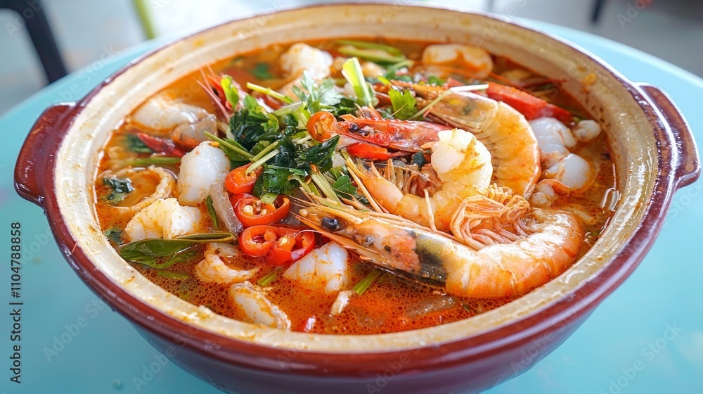 Vibrant Macro Shot of Seafood Stew with Shrimp, Fish, and Spices in a Bowl, Ultra-Detailed Food Photography Vibrant Macro Shot of Seafood Stew with Shrimp, Fish, and Spices in a Bowl, Ultra-Detailed Food Photography