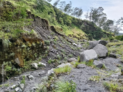 Rocky Landscape Beneath Verdant Hills