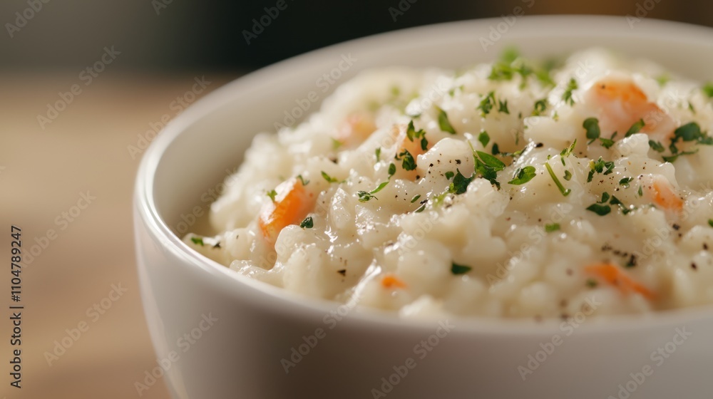 Delectable Seafood Risotto with Creamy Texture and Vibrant Colors in a Bowl Delectable Seafood Risotto with Creamy Texture and Vibrant Colors in a Bowl