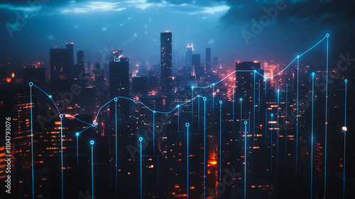 Wallpaper Mural Smart digital city with connection cyber security network reciprocity over the twilight cityscape.future wireless digital city and social media networking systems that connects people within the city Torontodigital.ca