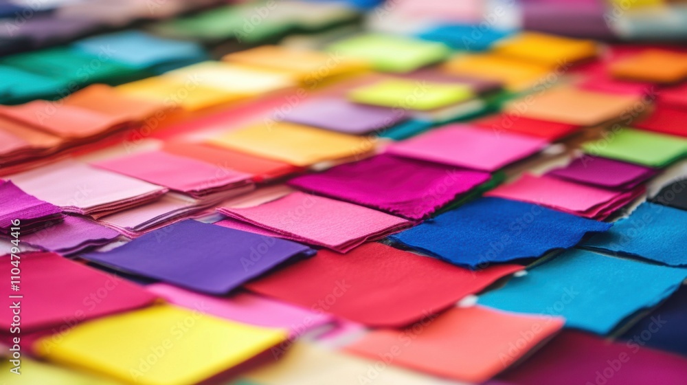 Colorful fabric swatches arranged in a vibrant, textured pattern. Colorful fabric swatches arranged in a vibrant, textured pattern.