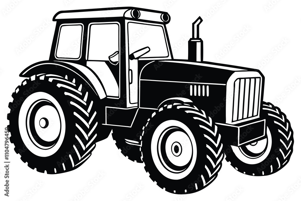 Obraz premium Silhouette of a tractor illustration vector with black old tractor on white background