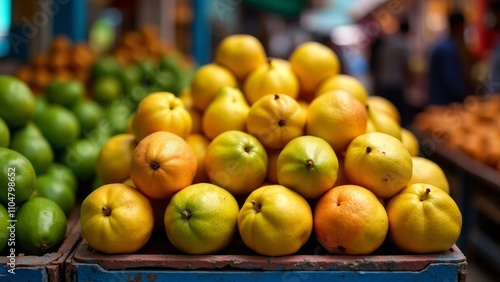 Colorful fruits piled up in a market or grocery store