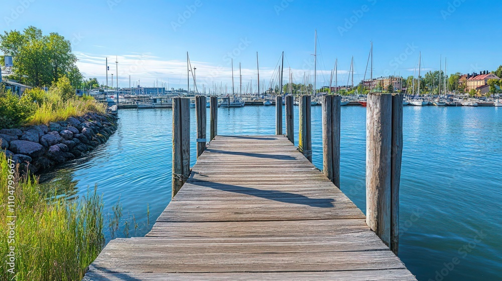 Fototapeta premium Pier, Harbour And Quay In Island Near Helsinki, Finland.